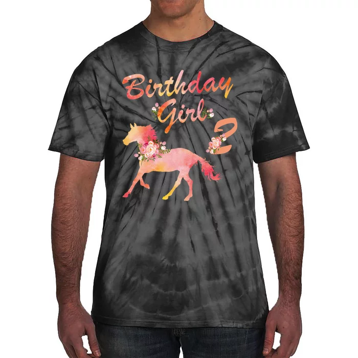 Horse Lover 2nd Birthday For Girl Love Horses 2 Years Old Tie-Dye T-Shirt