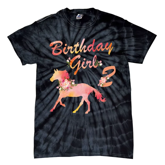 Horse Lover 2nd Birthday For Girl Love Horses 2 Years Old Tie-Dye T-Shirt