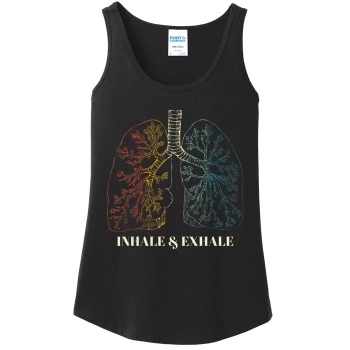 Human Lungs Anatomy Inhale Oxygen And Exhale Carbon Dioxide Ladies Essential Tank