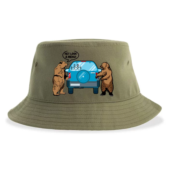 Hey Look Au Funny Camping Camper Hiking Bear Outdoor Sustainable Bucket Hat