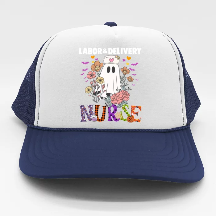 Halloween Labor And Delivery L And D Nurse Ghost Pumpkins Fall Gift Trucker Hat