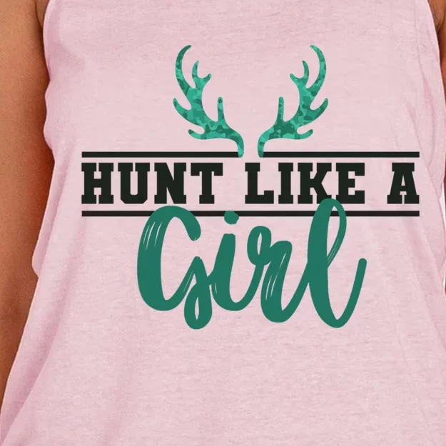 Hunt Like A Funny Deer Hunter Camo Print Hunting Lover Gift Women's Knotted Racerback Tank