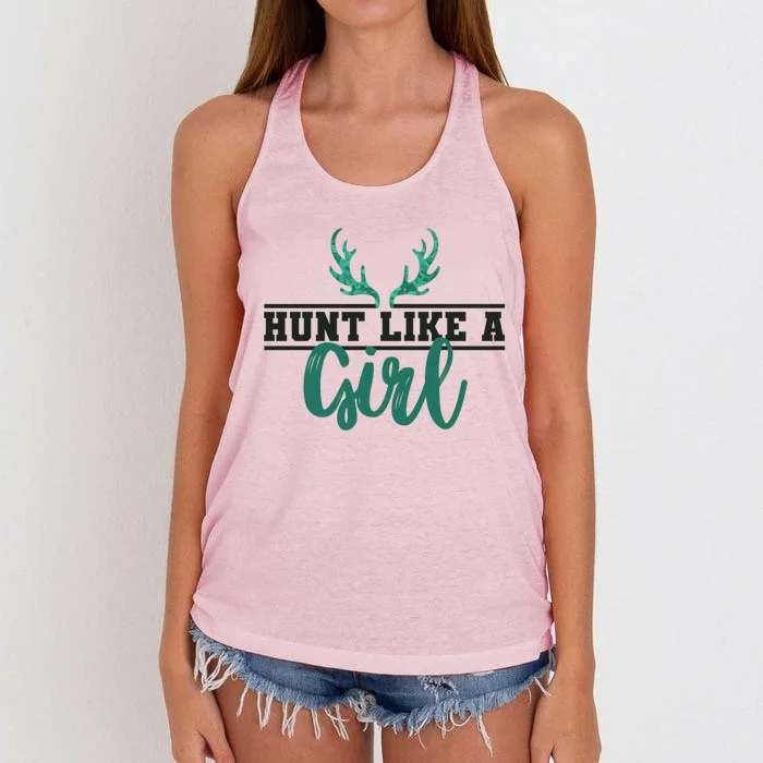 Hunt Like A Funny Deer Hunter Camo Print Hunting Lover Gift Women's Knotted Racerback Tank