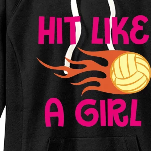 Hits Like A Girl Sport Mom Volleyball Lover Team Sport Women's Fleece Hoodie