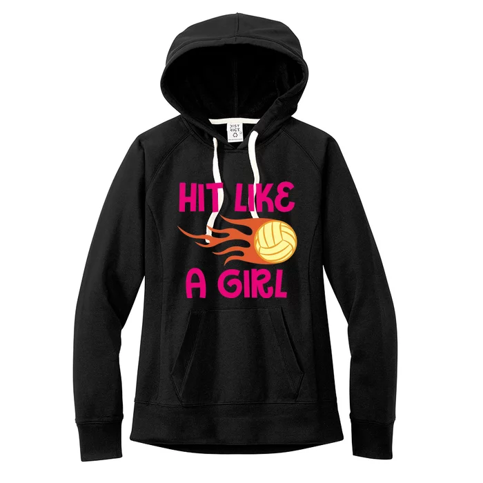 Hits Like A Girl Sport Mom Volleyball Lover Team Sport Women's Fleece Hoodie