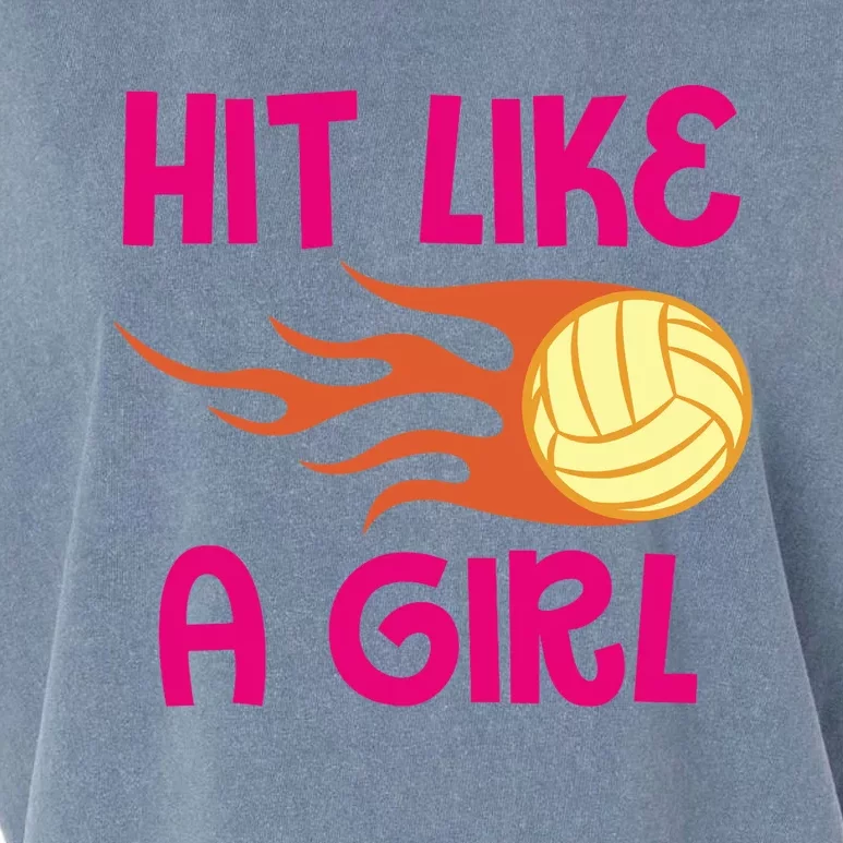 Hits Like A Girl Sport Mom Volleyball Lover Team Sport Garment-Dyed Women's Muscle Tee