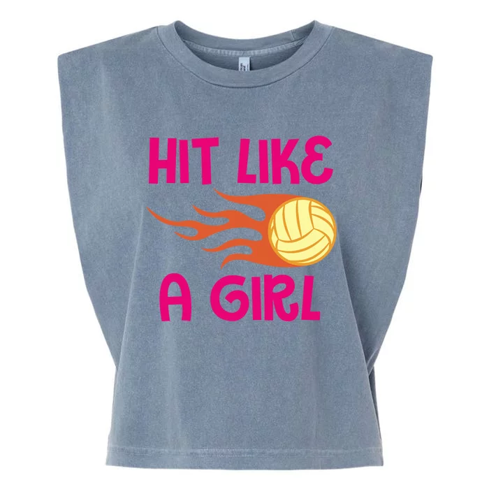 Hits Like A Girl Sport Mom Volleyball Lover Team Sport Garment-Dyed Women's Muscle Tee