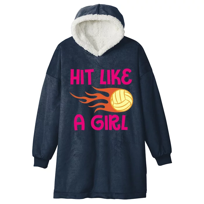 Hits Like A Girl Sport Mom Volleyball Lover Team Sport Hooded Wearable Blanket