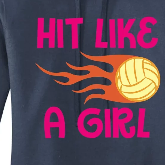 Hits Like A Girl Sport Mom Volleyball Lover Team Sport Women's Pullover Hoodie