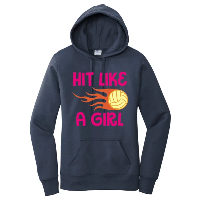 Hits Like A Girl Sport Mom Volleyball Lover Team Sport Women's Pullover Hoodie