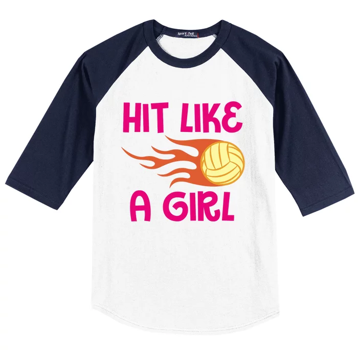 Hits Like A Girl Sport Mom Volleyball Lover Team Sport Baseball Sleeve Shirt