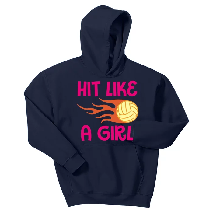 Hits Like A Girl Sport Mom Volleyball Lover Team Sport Kids Hoodie