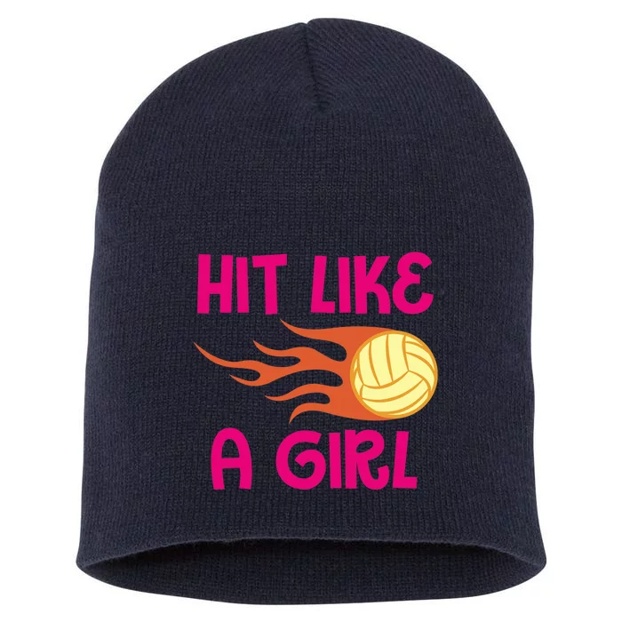 Hits Like A Girl Sport Mom Volleyball Lover Team Sport Short Acrylic Beanie