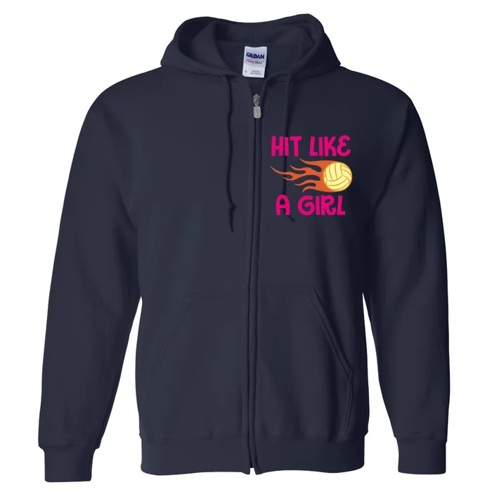 Hits Like A Girl Sport Mom Volleyball Lover Team Sport Full Zip Hoodie