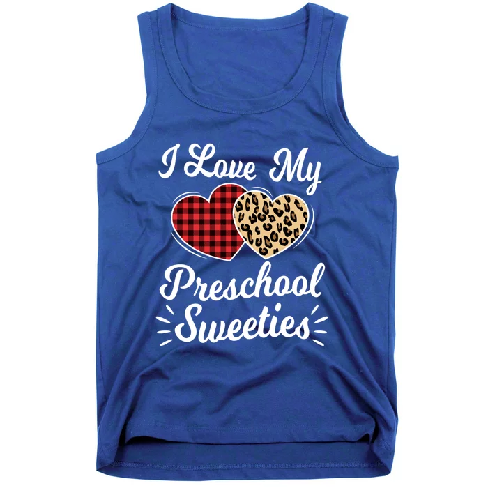 Heart Leopard Buffalo Plaid Valentines Day Preschool Teacher Gift Tank Top