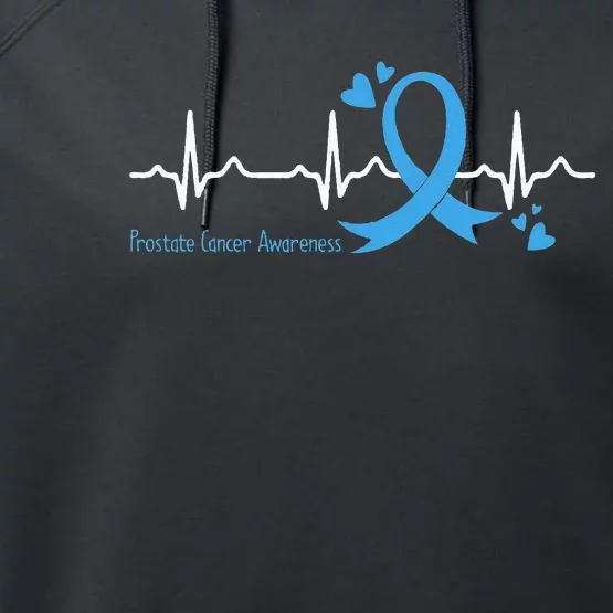 Heartbeat Light Blue Ribbon Prostate Cancer Awareness Performance Fleece Hoodie