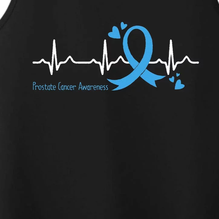 Heartbeat Light Blue Ribbon Prostate Cancer Awareness Performance Tank