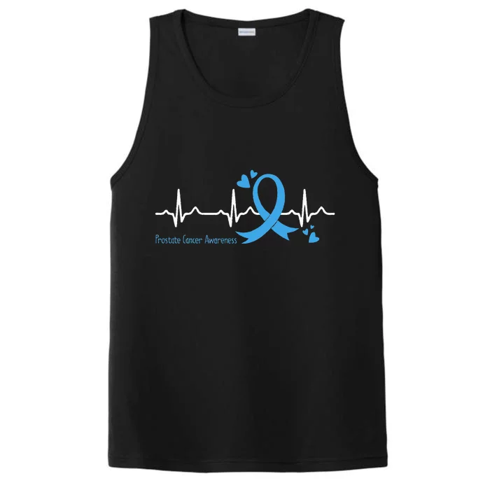 Heartbeat Light Blue Ribbon Prostate Cancer Awareness Performance Tank