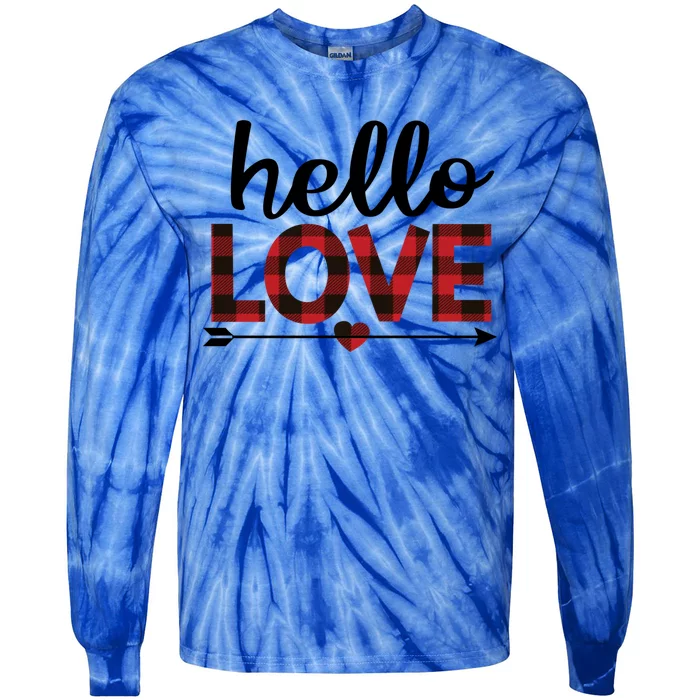 Hello Love Buffalo Plaid Valentines Day Meaningful Gift Tie-Dye Long Sleeve Shirt