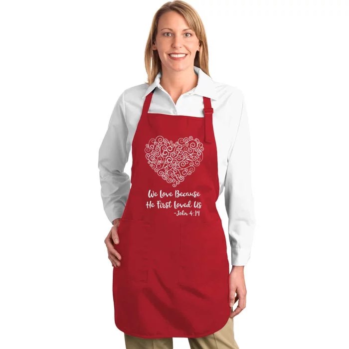 Heart Love Bible Verse John 419 Full-Length Apron With Pocket