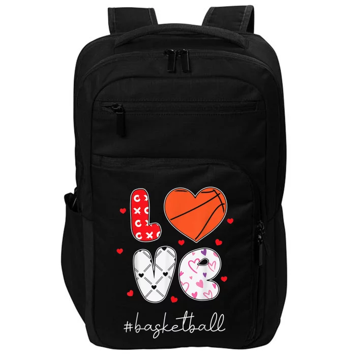 Hearts Love Basketball Sport Xoxo Valentine Day Funny Cute Impact Tech Backpack