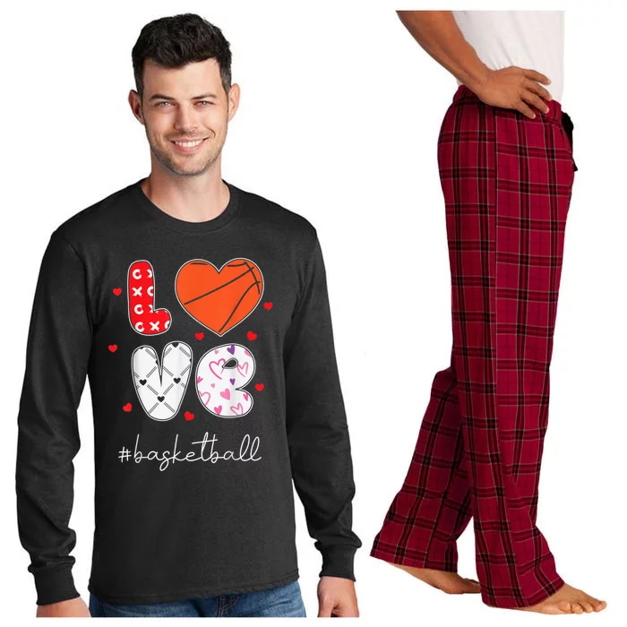 Hearts Love Basketball Sport Xoxo Valentine Day Funny Cute Long Sleeve Pajama Set