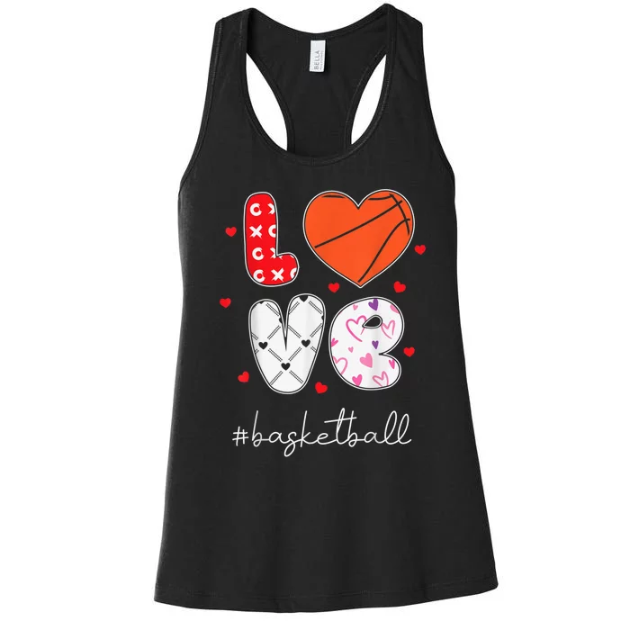 Hearts Love Basketball Sport Xoxo Valentine Day Funny Cute Women's Racerback Tank