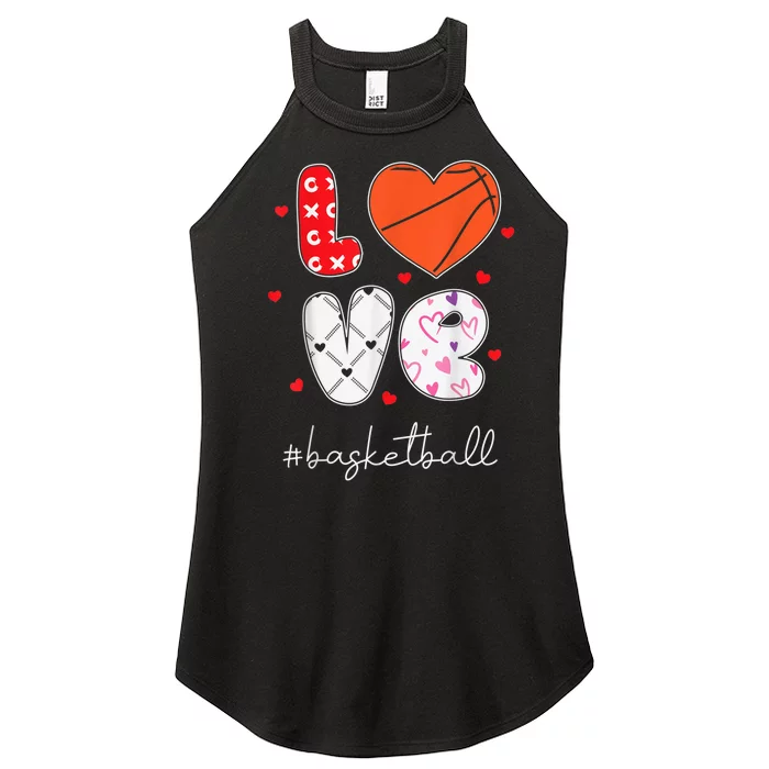 Hearts Love Basketball Sport Xoxo Valentine Day Funny Cute Women’s Perfect Tri Rocker Tank