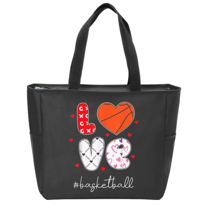 Hearts Love Basketball Sport Xoxo Valentine Day Funny Cute Zip Tote Bag