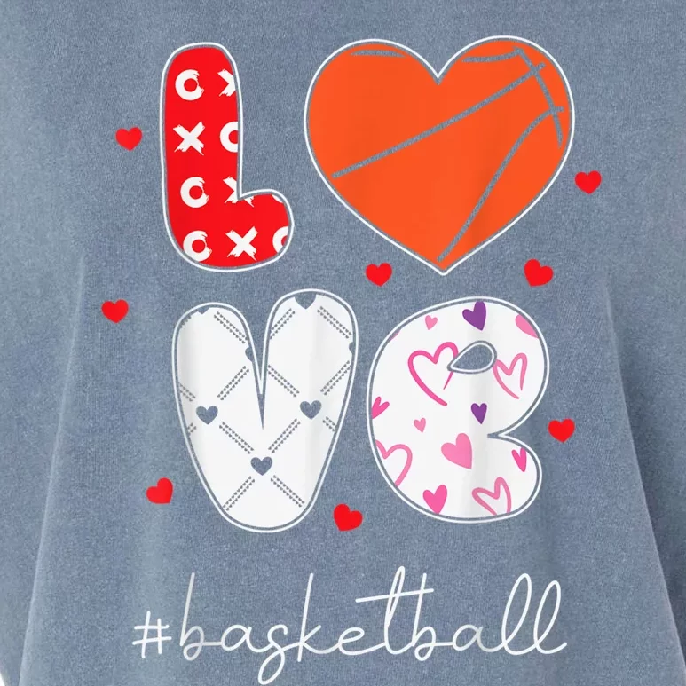 Hearts Love Basketball Sport Xoxo Valentine Day Funny Cute Garment-Dyed Women's Muscle Tee