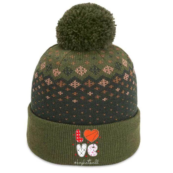 Hearts Love Basketball Sport Xoxo Valentine Day Funny Cute The Baniff Cuffed Pom Beanie