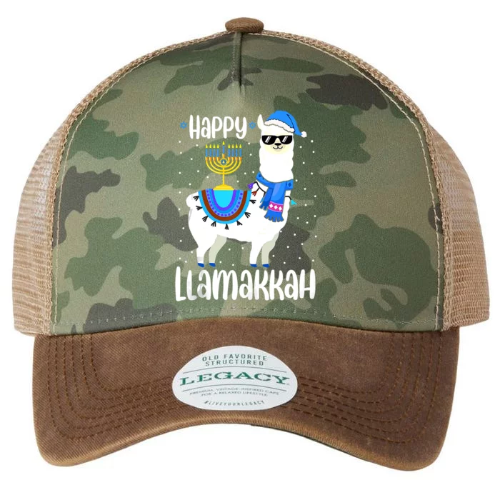 Happy Llamakkah Cute Jewish Llama Sunglasses Hanukkah Legacy Tie Dye Trucker Hat