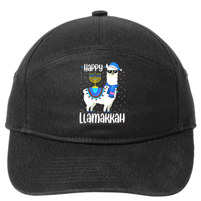 Happy Llamakkah Cute Jewish Llama Sunglasses Hanukkah 7-Panel Snapback Hat