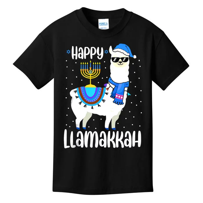 Happy Llamakkah Cute Jewish Llama Sunglasses Hanukkah Kids T-Shirt