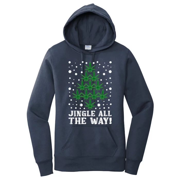 Hemp Leaf Christmas Tree Jingle All The Way! Xmas Christmas Gift Women's Pullover Hoodie