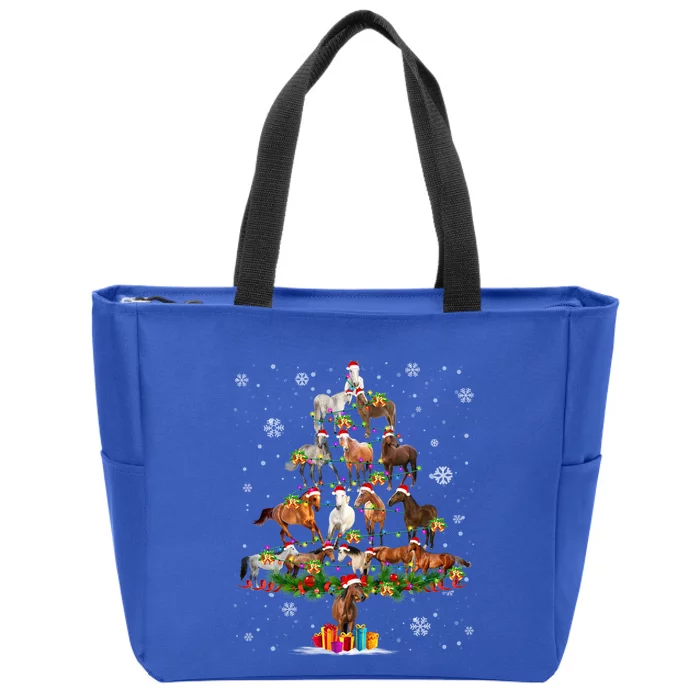 Horse Lover Christmas Tree Light Hat Snow Santa Xmas Pajamas Meaningful Gift Zip Tote Bag