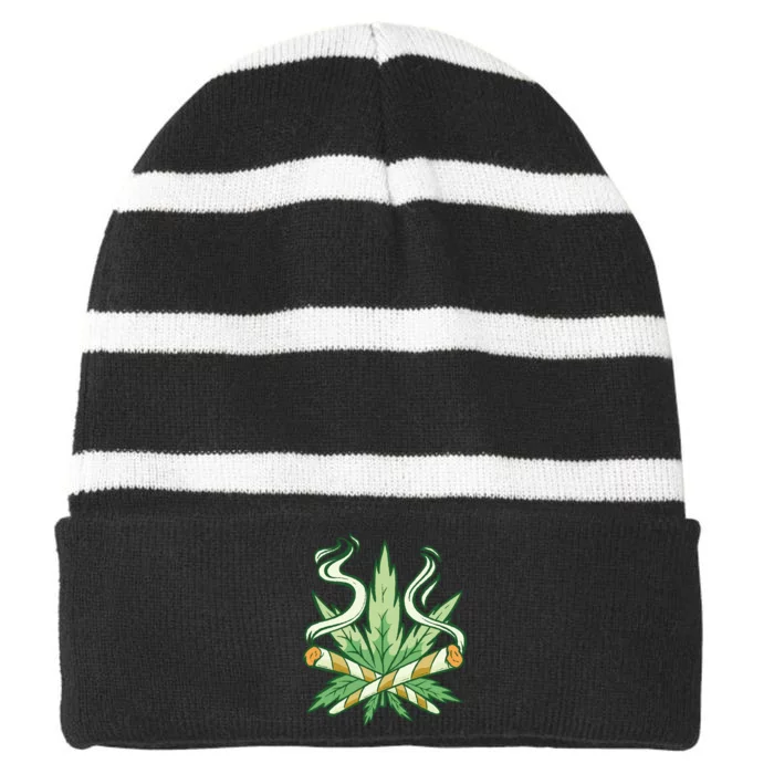 Hemp Leaf Cross Joint Striped Beanie with Solid Band