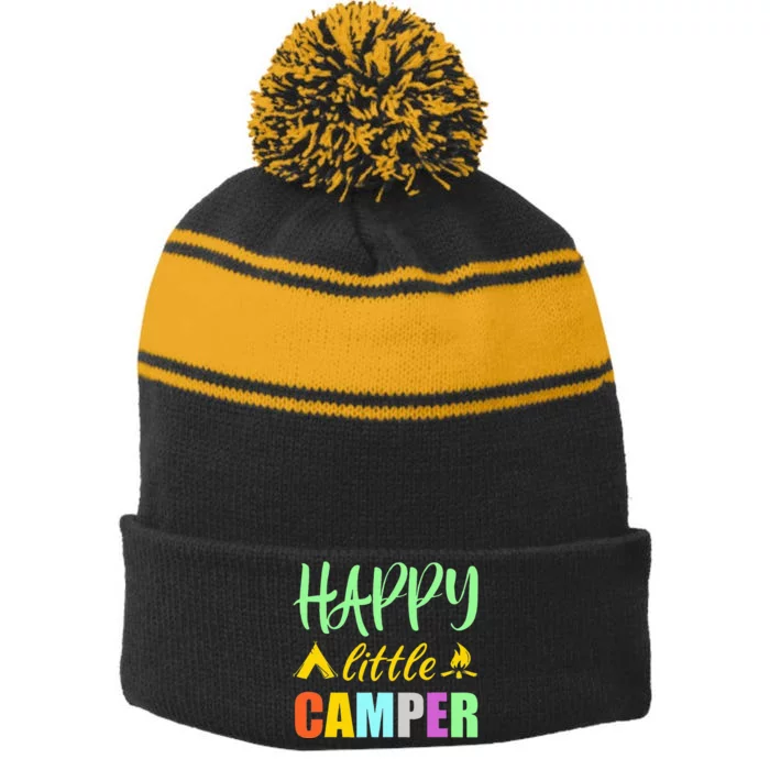 Happy Little Camper Tent Campfire for Camping Stripe Pom Pom Beanie