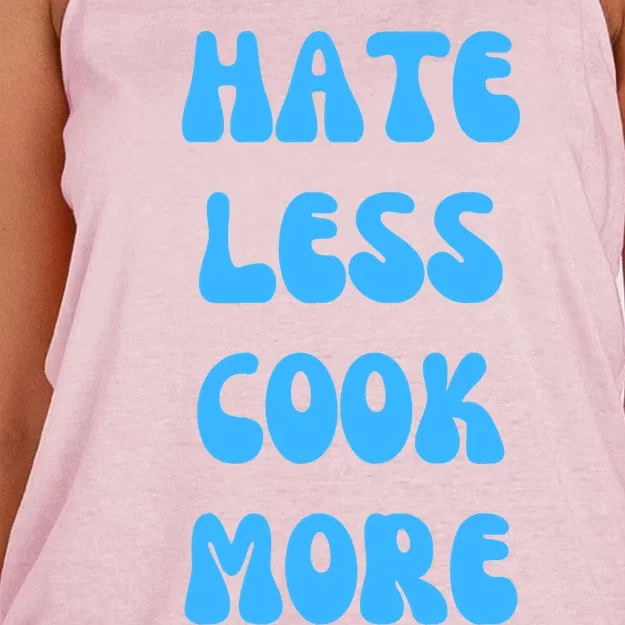 Hate Less Cook More Chef Cooking Home Cook Peace Love Women's Knotted Racerback Tank