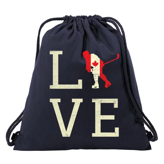 Hockey Love Canada Day Maple Proud Canadian Flag Canada Cute Gift Drawstring Bag