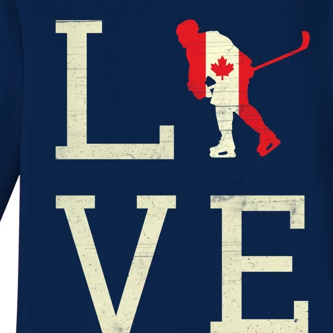 Hockey Love Canada Day Maple Proud Canadian Flag Canada Cute Gift Baby Long Sleeve Bodysuit