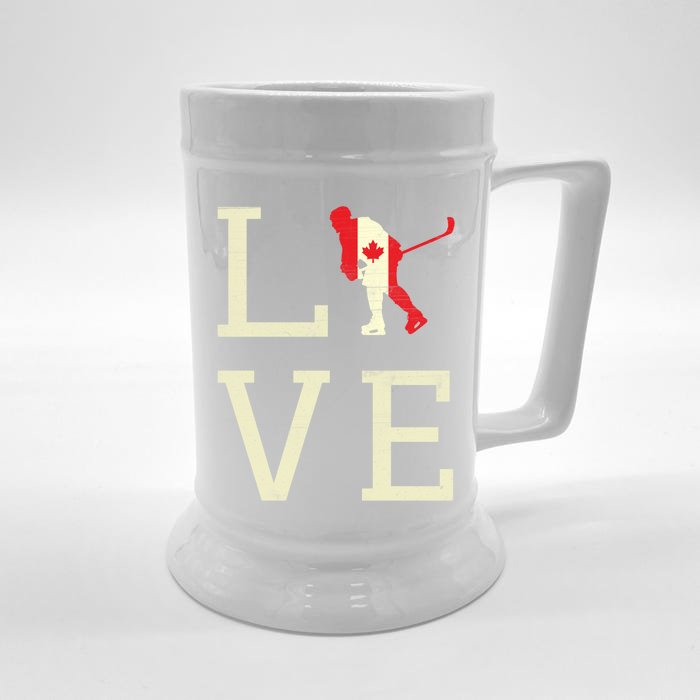 Hockey Love Canada Day Maple Proud Canadian Flag Canada Cute Gift Front & Back Beer Stein