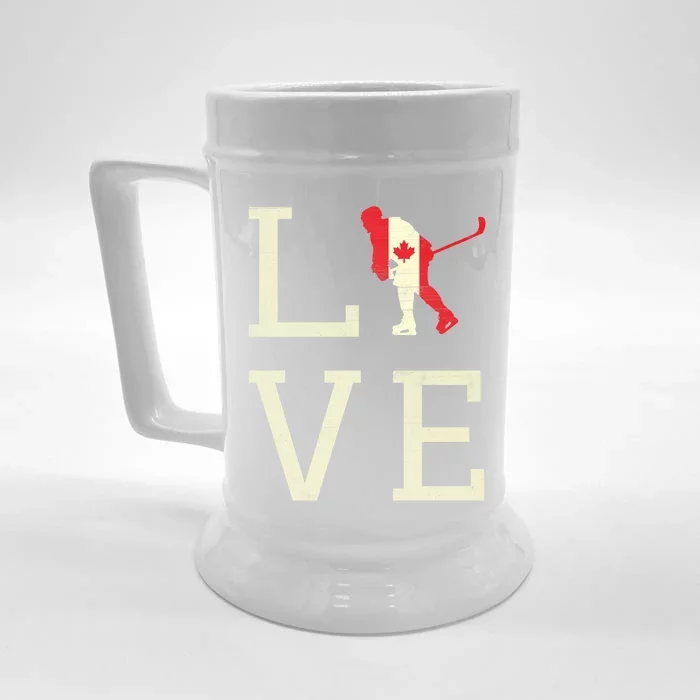 Hockey Love Canada Day Maple Proud Canadian Flag Canada Cute Gift Front & Back Beer Stein