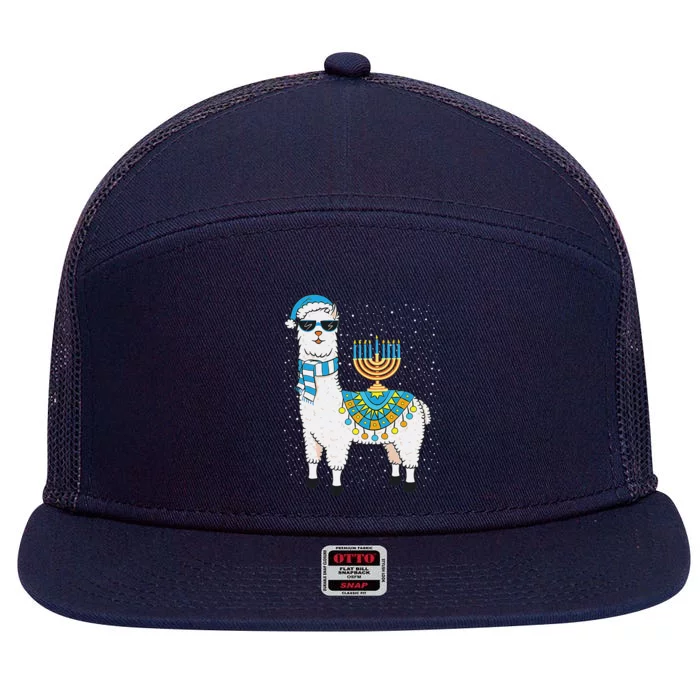 Hanukkah Llama Cute Alpaca Chanukah Christmas For Funny 7 Panel Mesh Trucker Snapback Hat