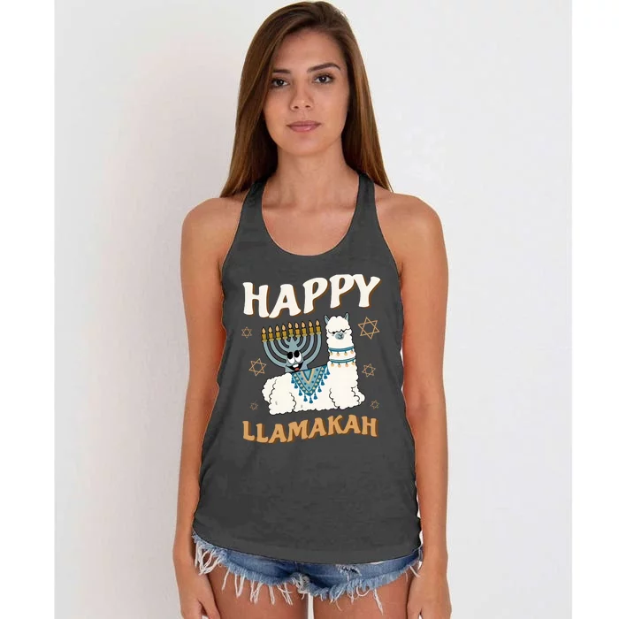 Happy Llamakah Candle Lights For Jewish Hanukkah Jewish Women's Knotted Racerback Tank