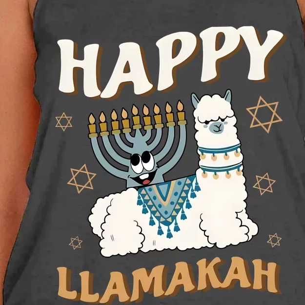 Happy Llamakah Candle Lights For Jewish Hanukkah Jewish Women's Knotted Racerback Tank