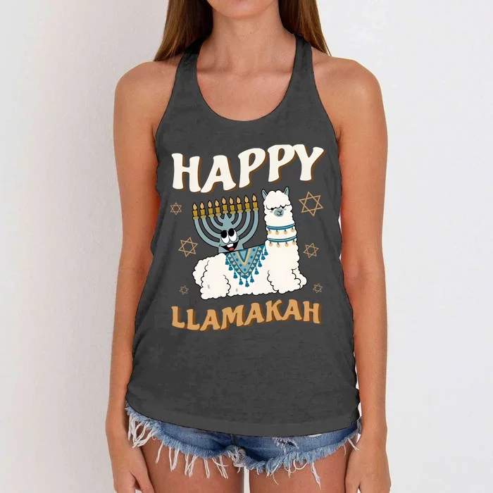 Happy Llamakah Candle Lights For Jewish Hanukkah Jewish Women's Knotted Racerback Tank