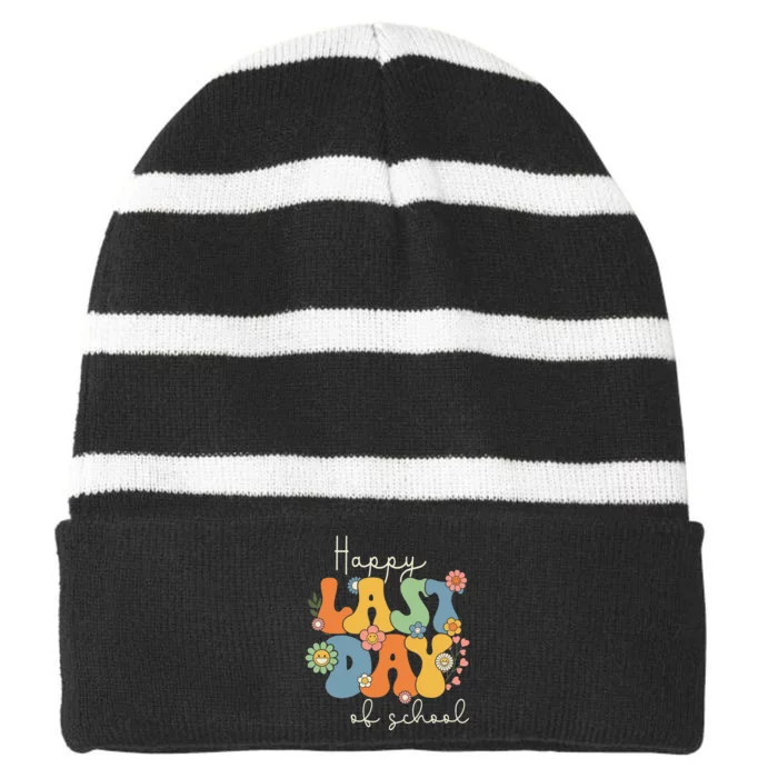 Happy Last Day Of School Graduation Groovy Teacher Student Striped Beanie with Solid Band