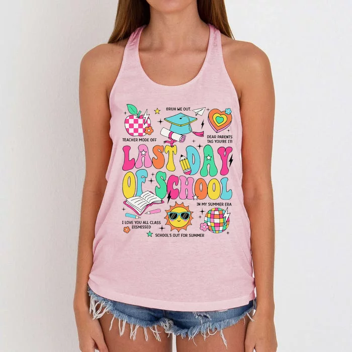 Happy Last Day Of School Teacher Boy Girl Grad Hello Summer Women's Knotted Racerback Tank