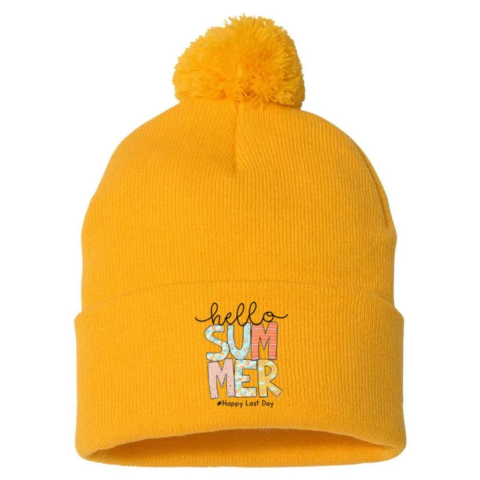 Happy Last Day Of School Teacher Student Hello Summer Gifts Pom Pom 12in Knit Beanie